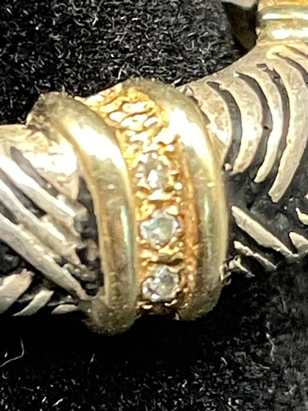 925 Sterling 14 K Gold Diamond Accented Textured Designer Ring Size 9